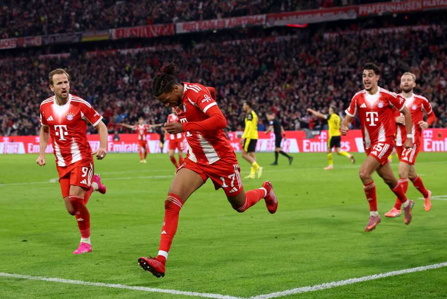 Olise celebrates Bayern's second goal