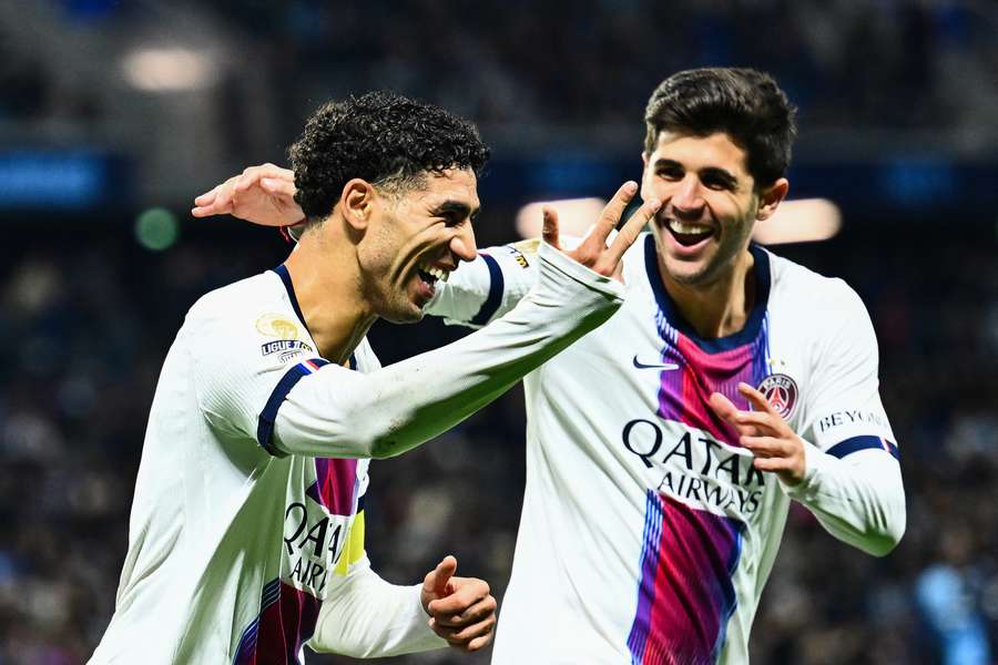 L'esultanza di Hakimi, autore di una tripletta, e Beraldo L'esultanza di Hakimi, autore di una tripletta, e Beraldo