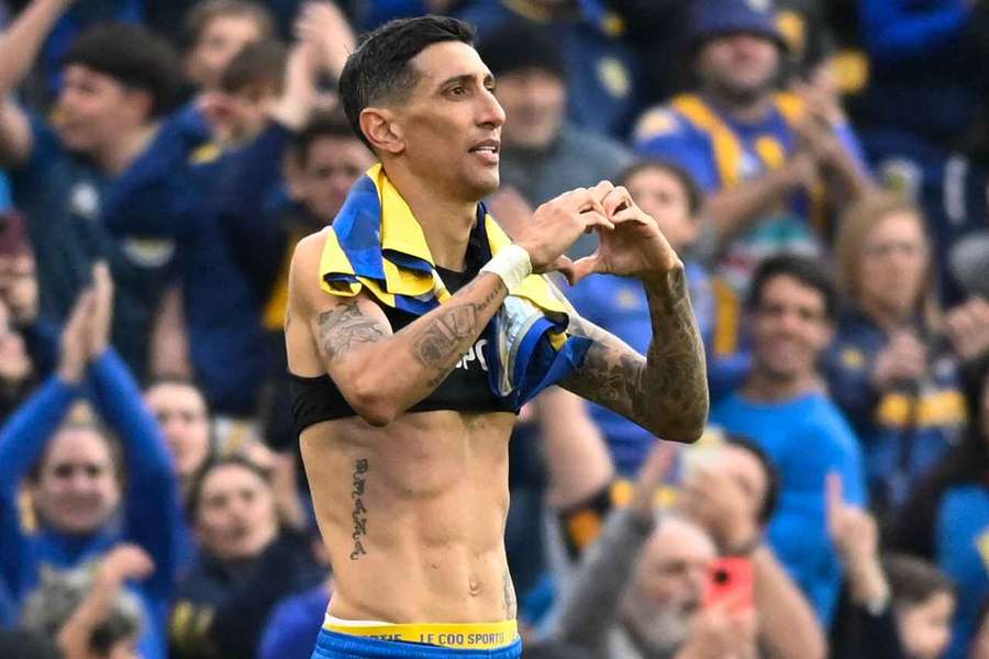 Ángel di María celebra su primer gol con Rosario Central tras su vuelta al fútbol argentino
