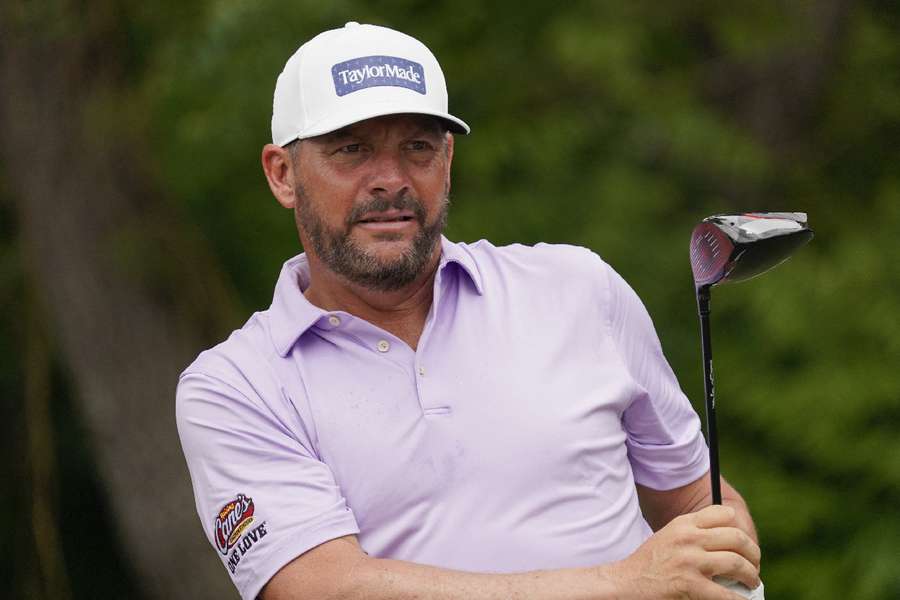 Michael Block watches his shot from the sixth tee during the first round of the Charles Schwab Challenge