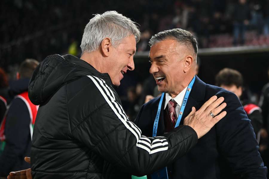 Daniel Pancu, alături de Cristiano Bergodi, înainte de startul partidei CFR - U Cluj din etapa 26