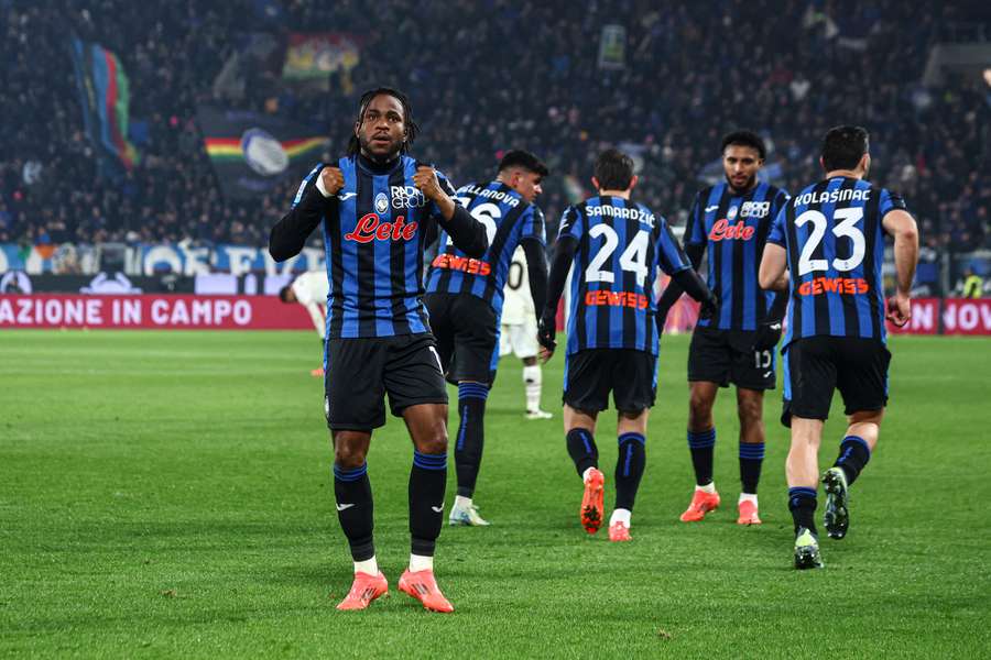 Atalanta forward Ademola Lookman celebrates against AC Milan