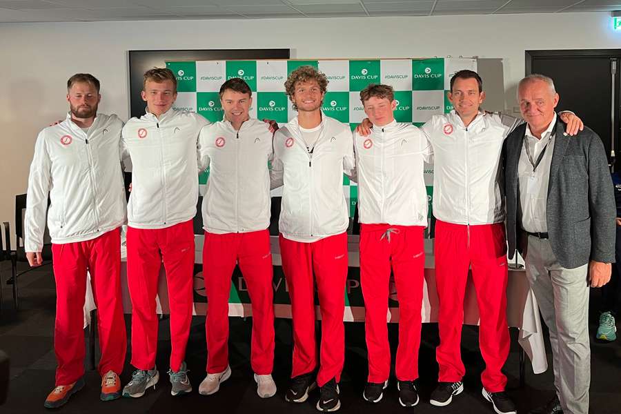 Det danske Davis Cup-hold på pressemødet forud for kampen mod Brasilien