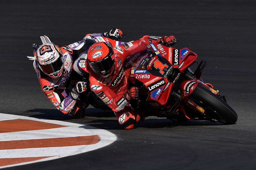 Bagnaia and Prima Pramac Racing's Jorge Martin in action in Valencia 
