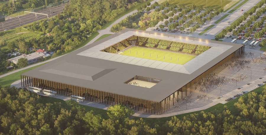 Il nuovo stadio di Katowice combinato con un'arena e una piazza parzialmente coperta