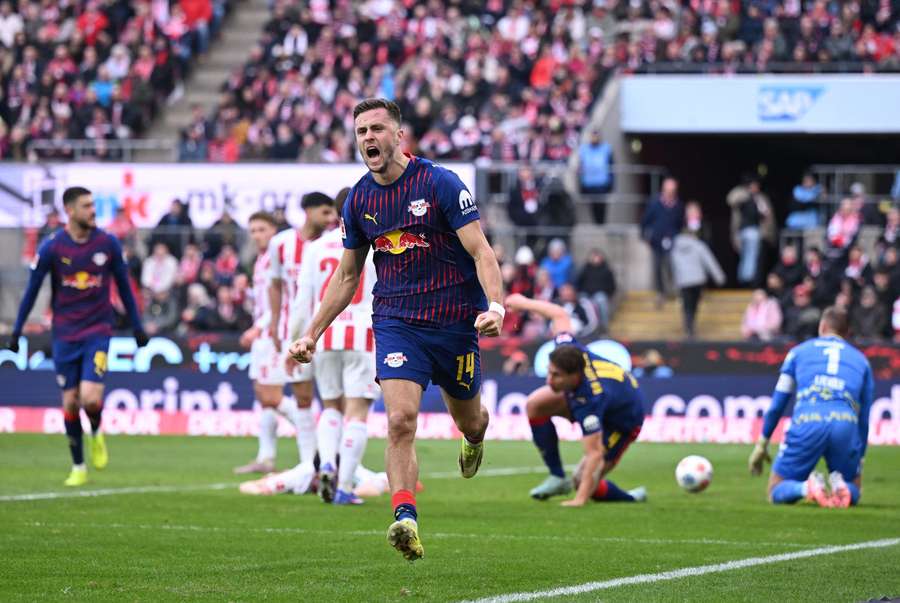 RB Leipzig's Christoph Baumgartner celebrates