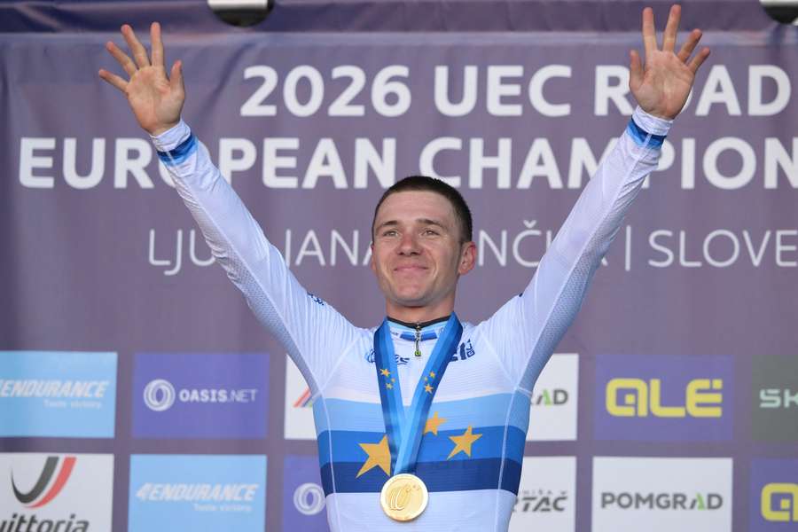Remco Evenepoel celebrates in Slovenia Remco Evenepoel celebrates in Slovenia