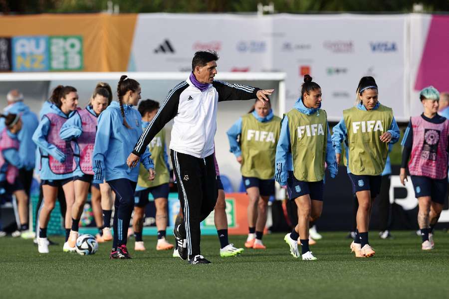 Argentina coach German Portanova with his players during training in New Zealand