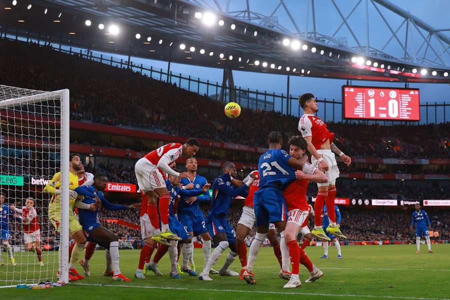 Arsenal's Piero Hincapie scores an own goal against Chelsea Arsenal's Piero Hincapie scores an own goal against Chelsea