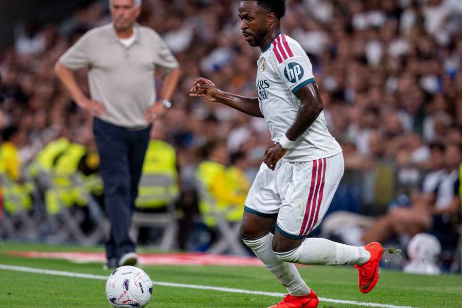 Vini Jr. in azione durante il match contro la Real Sociedad Vini Jr. in azione durante il match contro la Real Sociedad