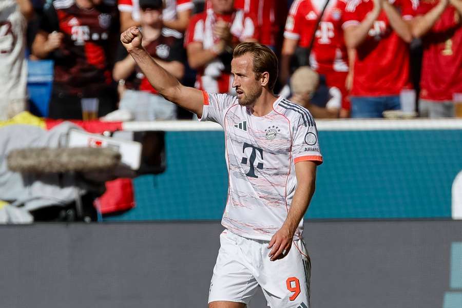 Harry Kane celebrates another goal for Bayern Munich
