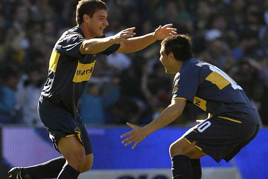 Battaglia y Riquelme, en sus tiempos de jugadores en Boca