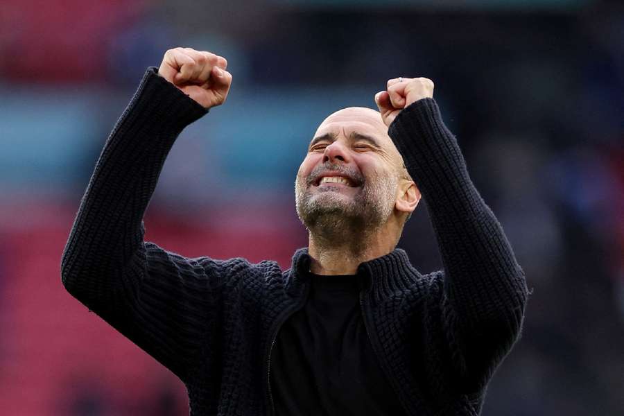 Guardiola celebrates after the FA Cup semi-final win