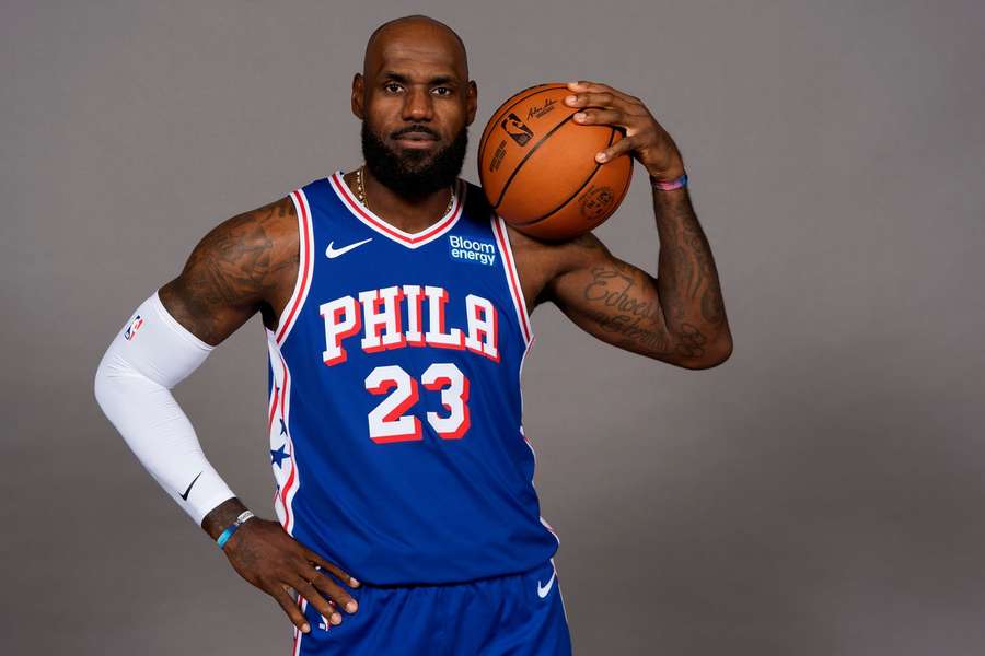 LeBron James donning the Philadelphia 76ers jersey LeBron James donning the Philadelphia 76ers jersey