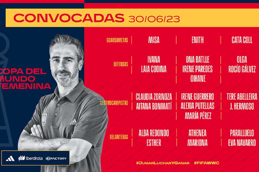 A equipa de Jorge Vilda para o Campeonato do Mundo Feminino.