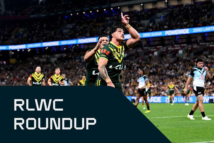 Kotoni Staggs celebrates a try against Fiji. Kotoni Staggs celebrates a try against Fiji.