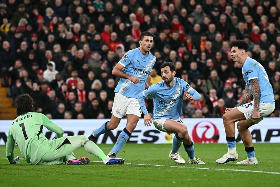 Bernardo Silva scores for Manchester City against Liverpool