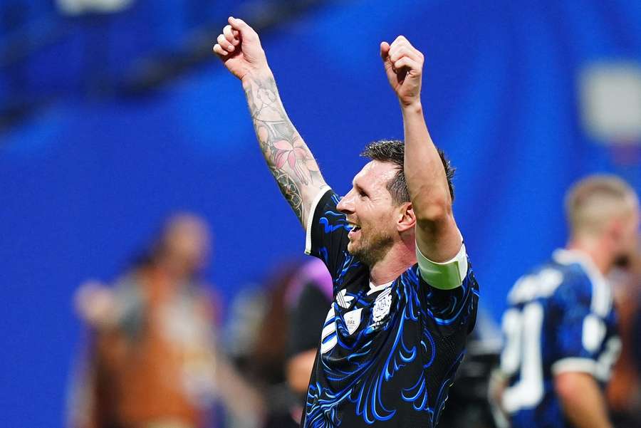 Lionel Messi celebrating Argentina's World Cup semi-final victory. Lionel Messi celebrating Argentina's World Cup semi-final victory.