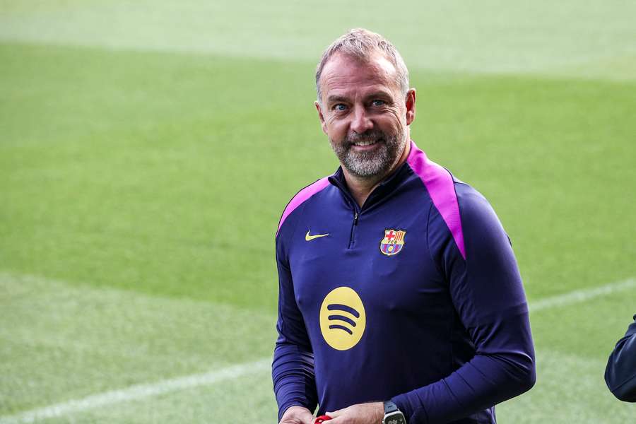 Flick podczas sesji treningowej Barcelony. Flick podczas sesji treningowej Barcelony.