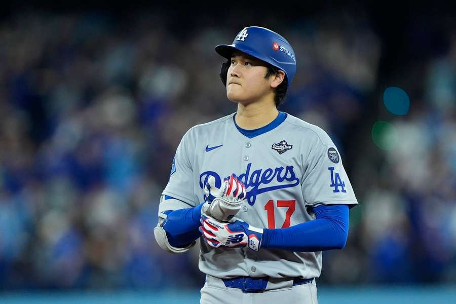 Shohei Ohtani looks on during the 2025 World Series