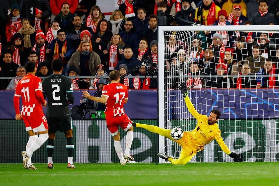 Liverpool's Alisson Becker in action against Girona