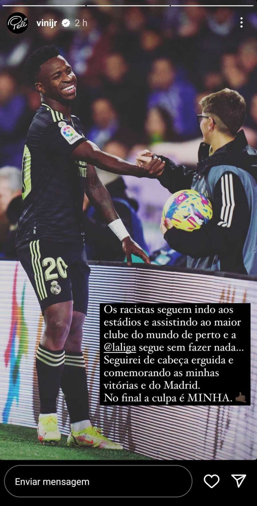 Publicação do jogador no Instagram Publicação do jogador no Instagram