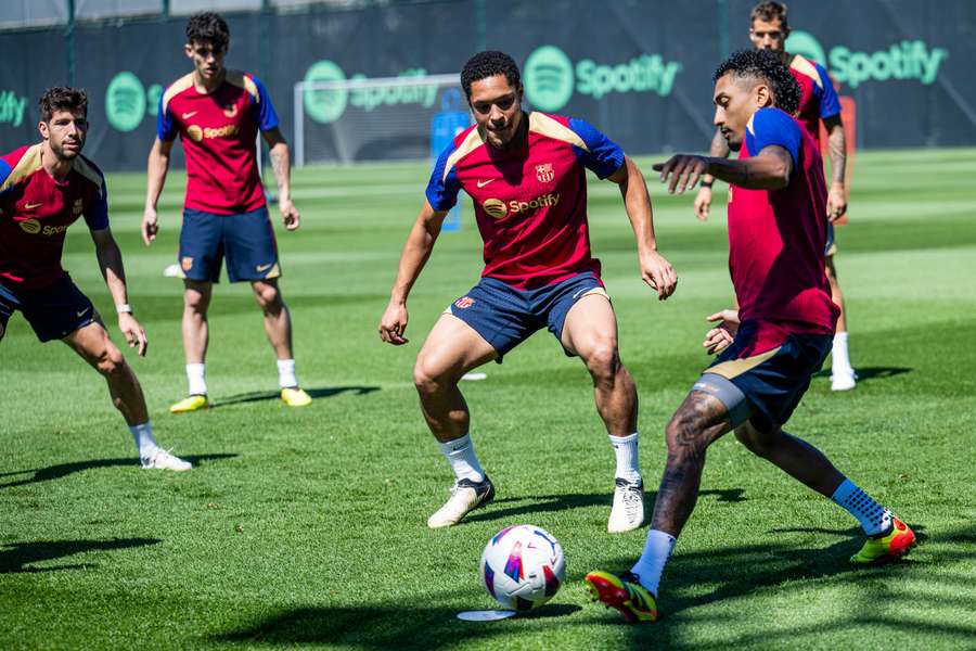 Vítor Roque no treino do Barcelona