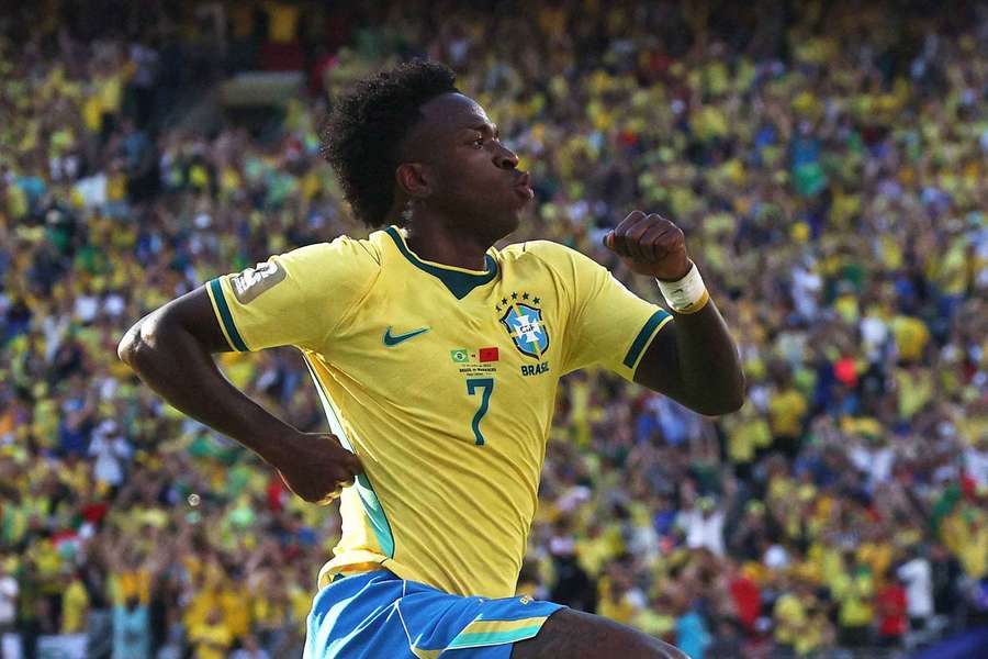 Vinicius Junior celebrates scoring Brazil's equalising goal Vinicius Junior celebrates scoring Brazil's equalising goal
