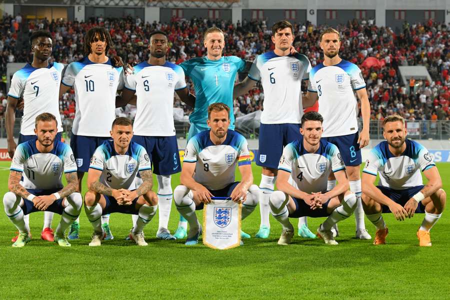 The England players pose for a pre-match photo against Malta