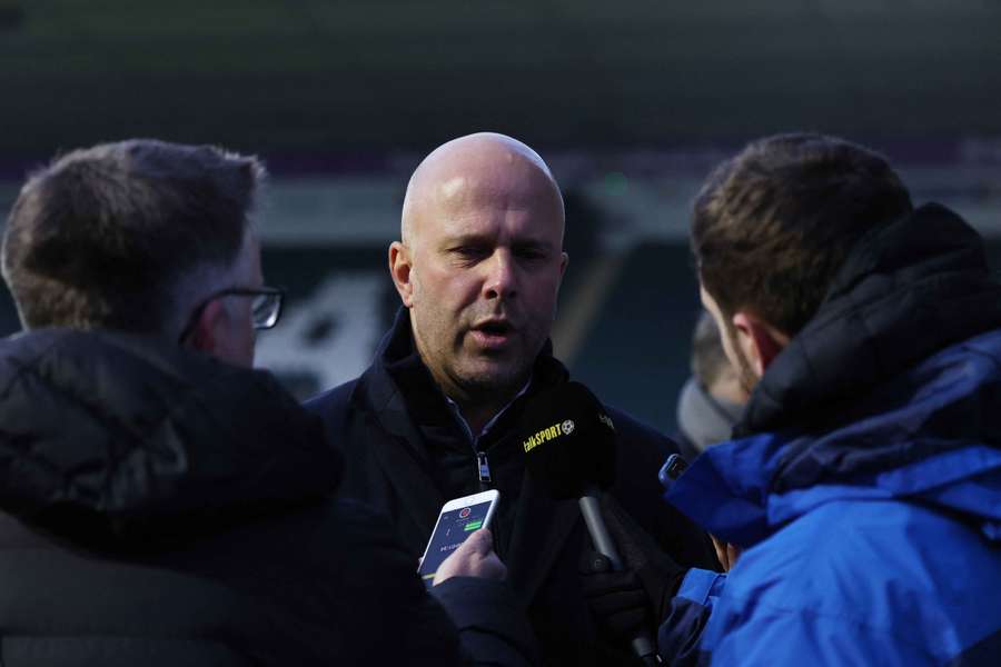 Liverpool manager Arne Slot speaking to the media