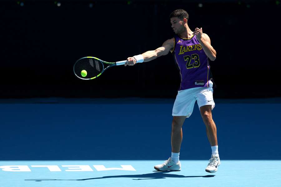Carlos Alcaraz practising ahead of the Australian Open.
