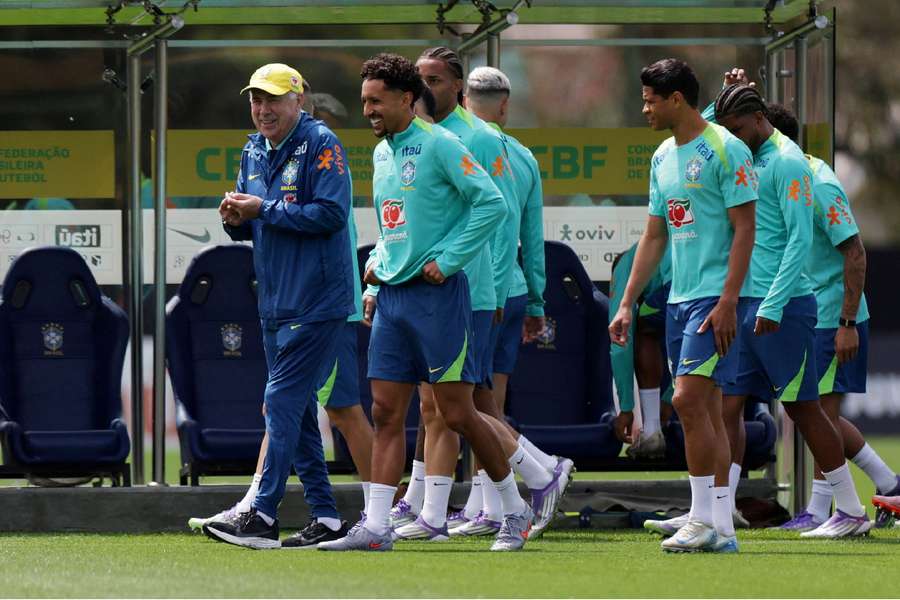Carlo Ancelotti in training with his players
