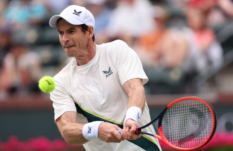 Andy Murray of Great Britain in action in his match against Radu Albot of Moldova