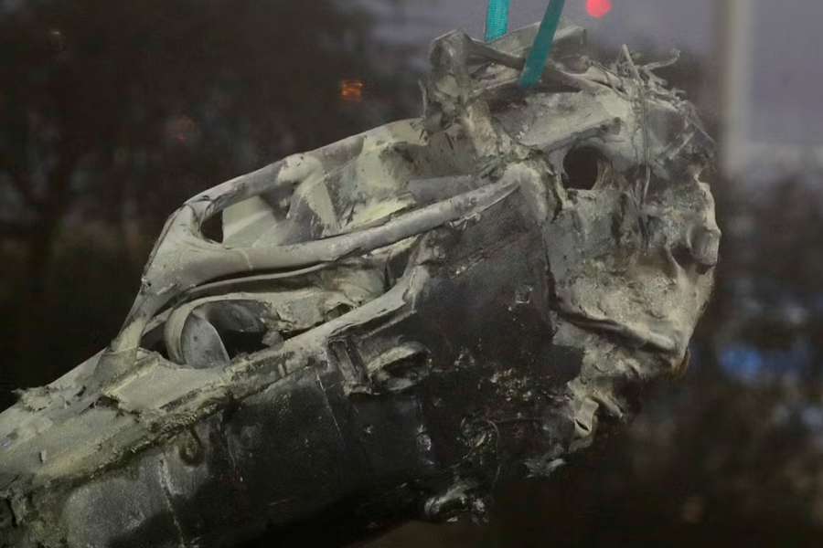 The remnants of Romain Grosjean's car after that dramatic crash in 2020
