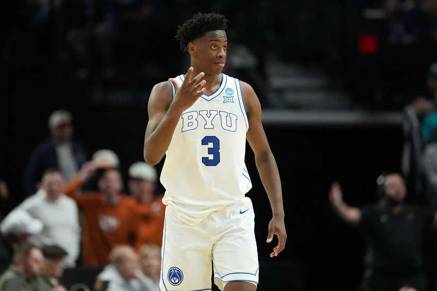 BYU's AJ Dybantsa reacts during a game (2026)