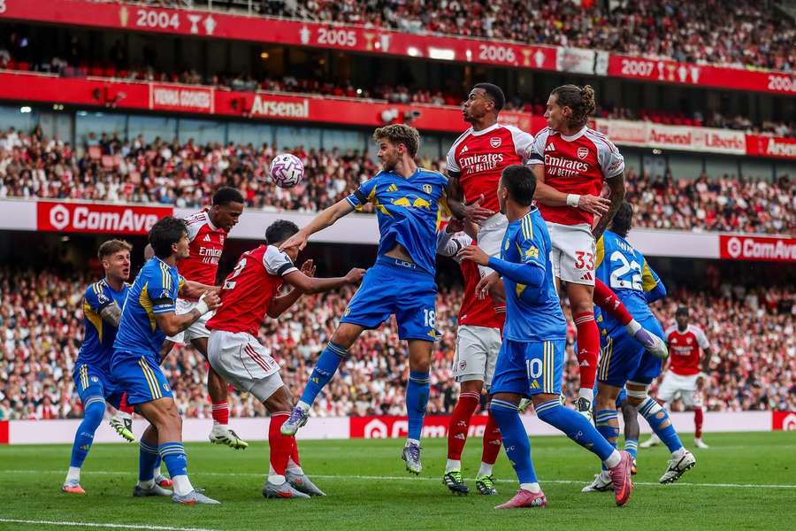 Leeds' Anton Stach is crowded out during the Premier League match vs Arsenal Leeds' Anton Stach is crowded out during the Premier League match vs Arsenal