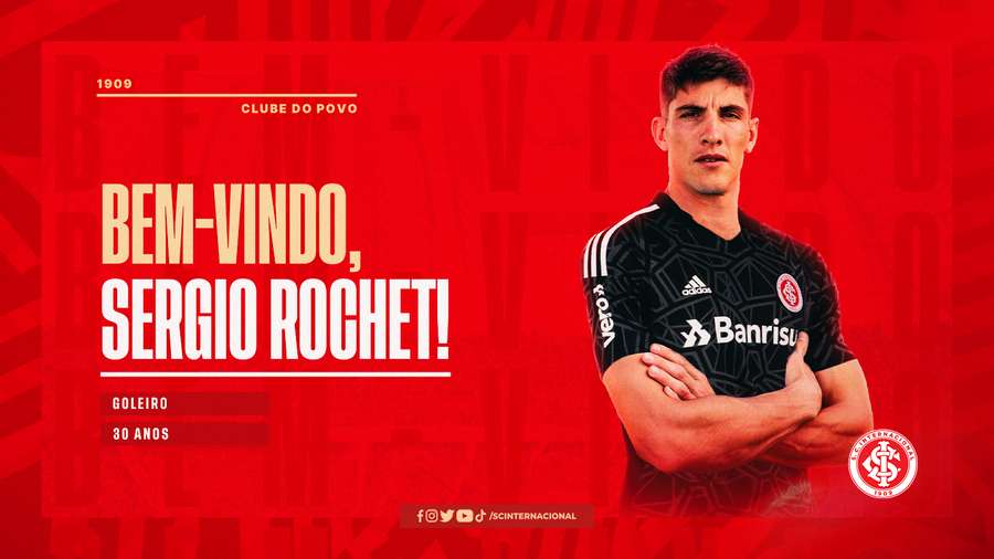 O Internacional anunciou o goleiro Sergio Rochet nesta quinta-feira (13)