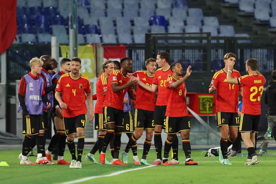 A festa dos jogadores da Bélgica no golo de Lukebakio A festa dos jogadores da Bélgica no golo de Lukebakio