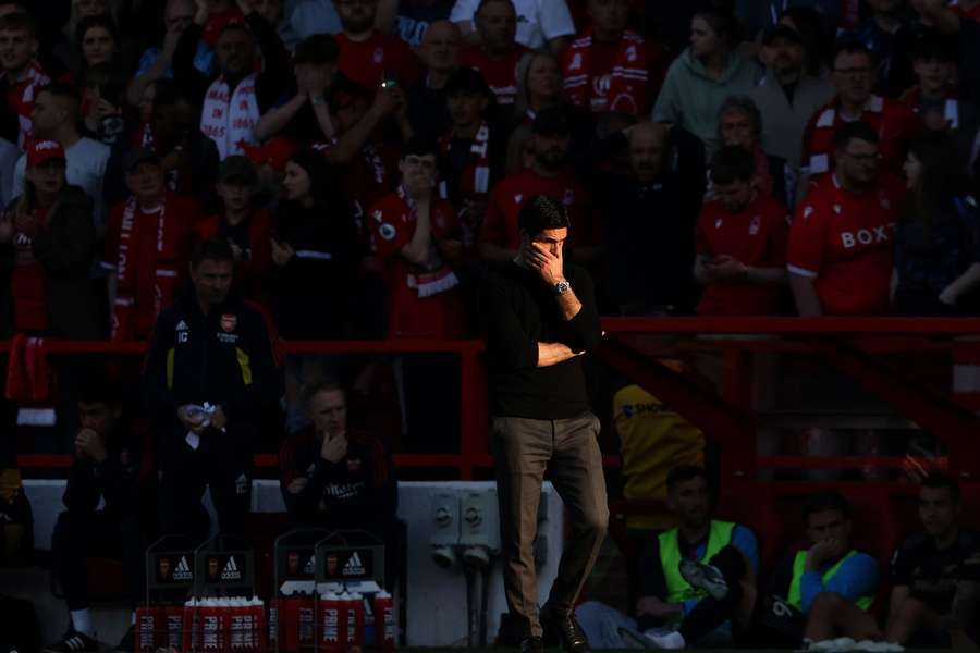 Mikel Arteta lors de la défaite d'Arsenal contre Nottingham Forest.