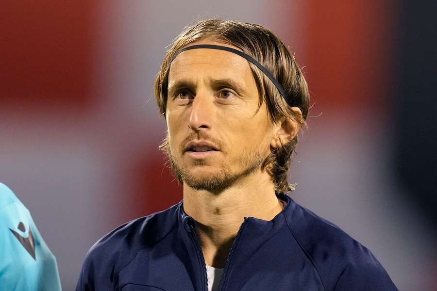 Luka Modrić lors des hymnes avant la rencontre Croatie-Danemark. 