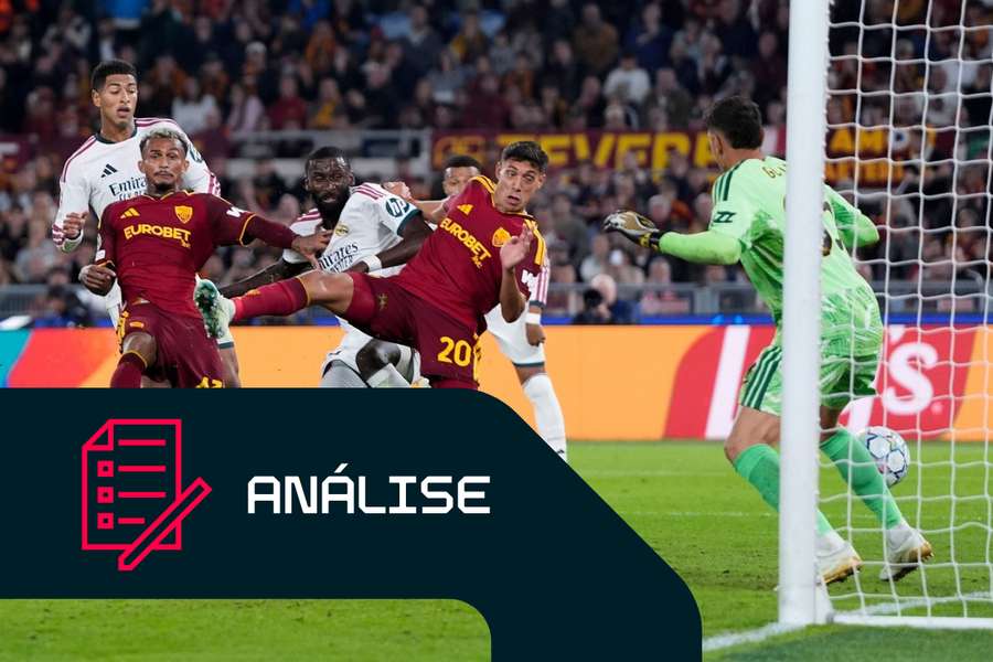 Antonio Rudiger, do Real Madrid, marca o golo da vitória contra a Roma Antonio Rudiger, do Real Madrid, marca o golo da vitória contra a Roma