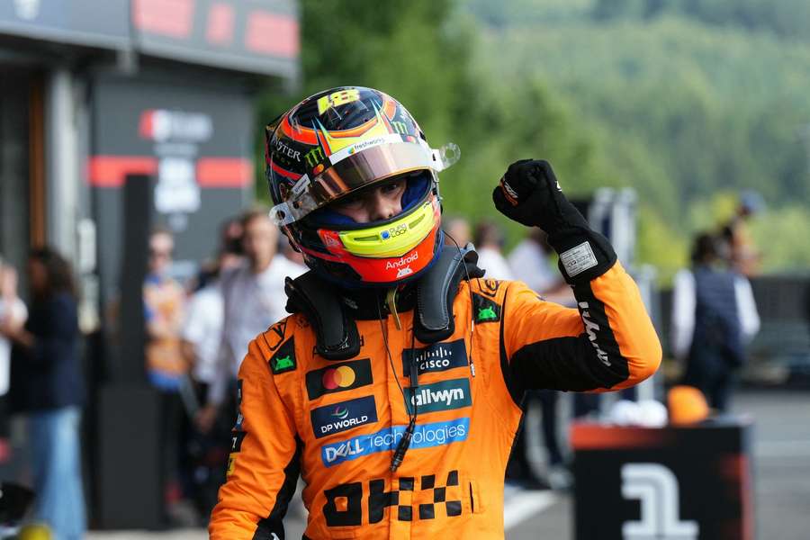 Oscar Piastri celebrates his pole