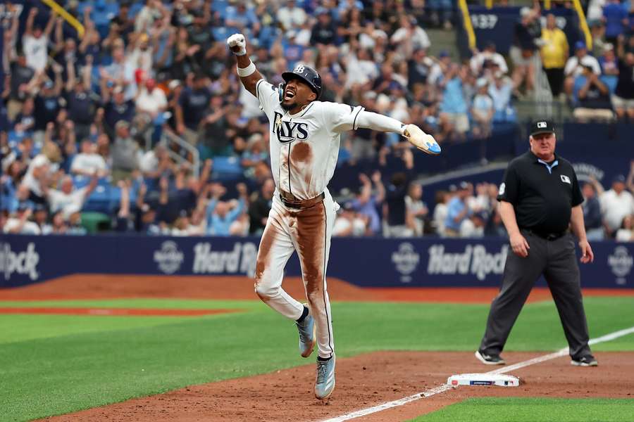 Tampa Bay Rays Chandler Simpson celebrates home run in return to Tropicana Field