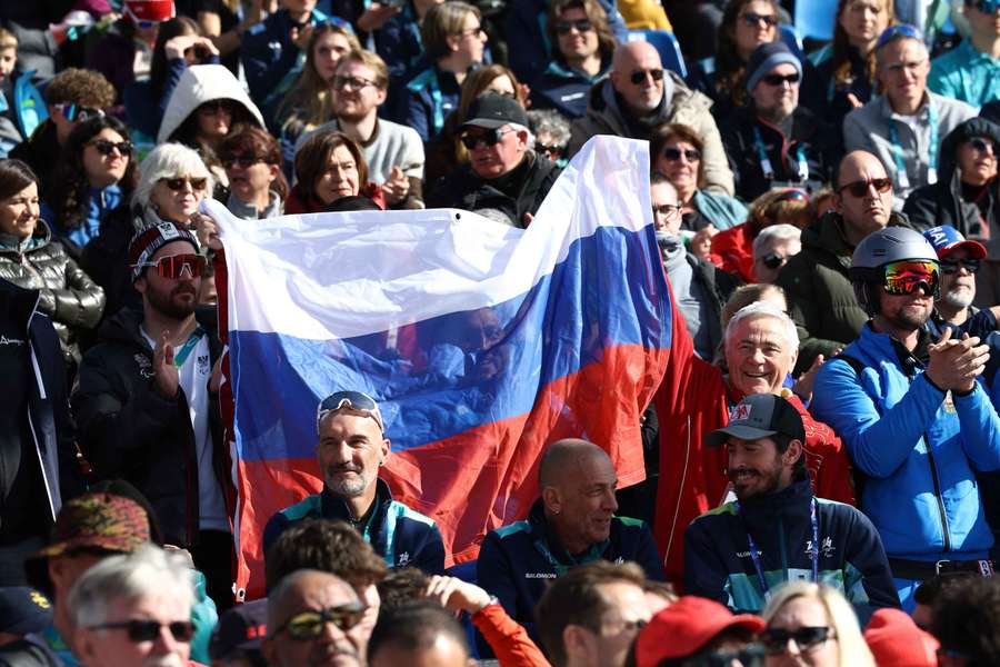 Russian fans celebrate their medals at Milan Cortina