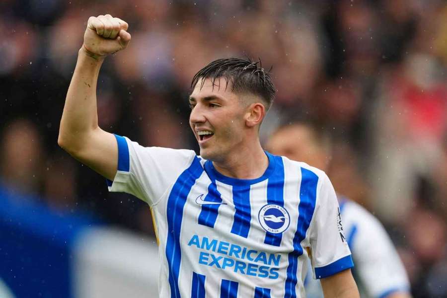 Brighton's Billy Gilmour celebrates against Manchester United