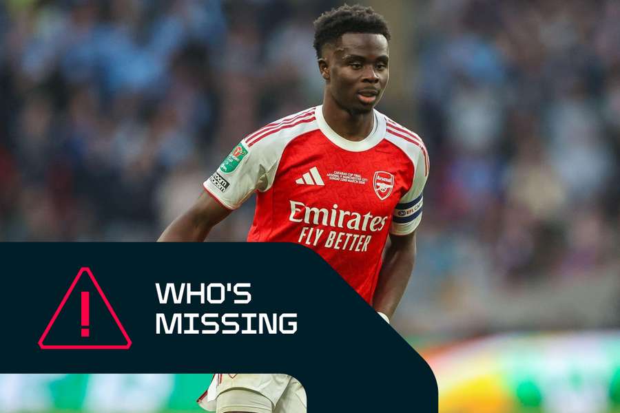 Bukayo Saka will miss Arsenal's Premier League title clash at Manchester City