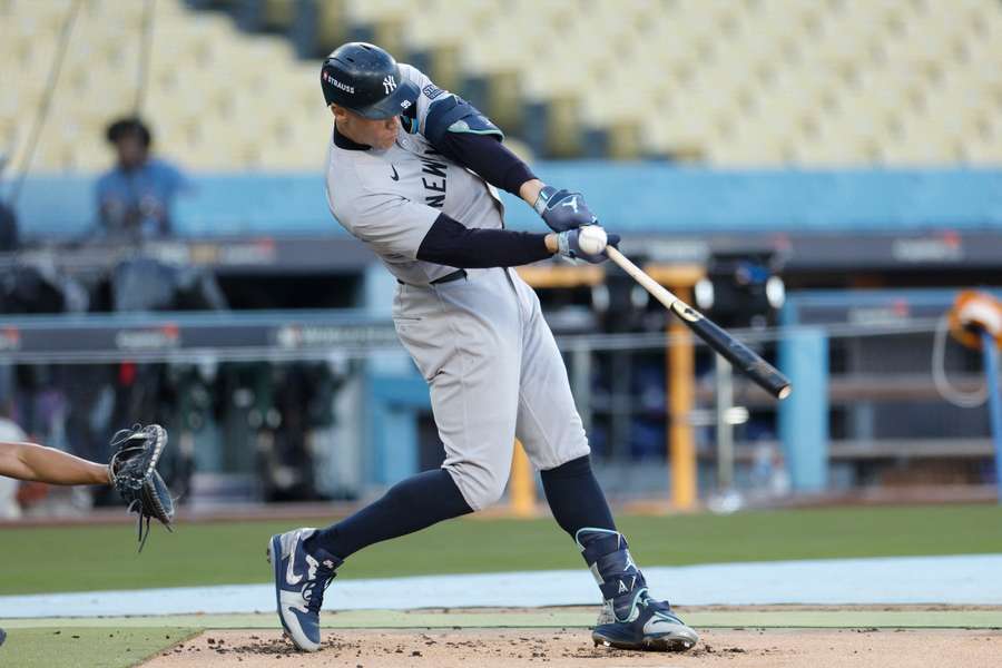 Aaron Judge takes batting practice during workout day ahead of the 2024 World Series