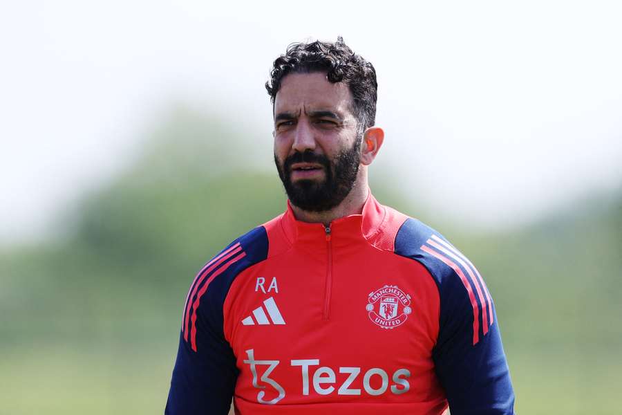 Ruben Amorim looks on during a training session ahead of Man Utd's match against Athletic Bilbao