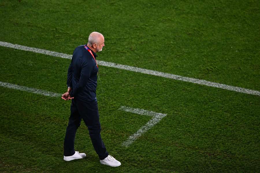 Graham Arnold looks on during Australia's FIFA World Cup qualification match against Bahrain. 