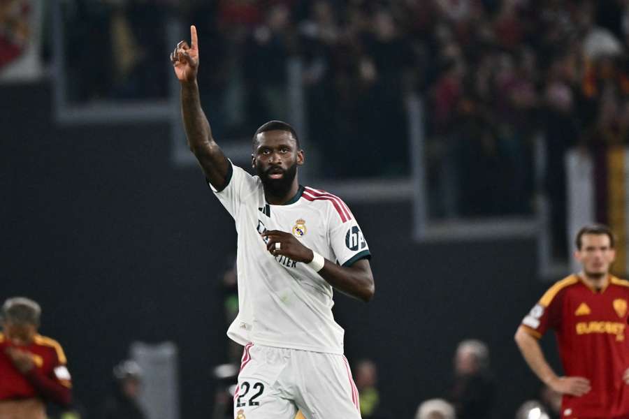 Real Madrid's Antonio Rudiger celebrates scoring the winner in Rome Real Madrid's Antonio Rudiger celebrates scoring the winner in Rome